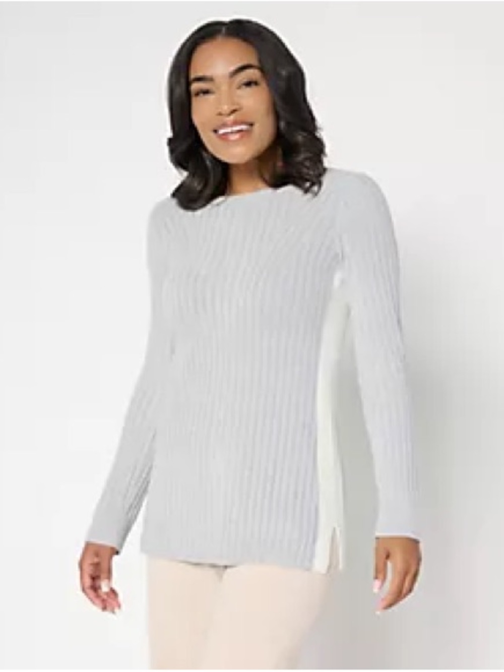 Barefoot Dreams CozyChic Ultra Lite Contrast Side Stripe Rib Tunic Gray Pink XS